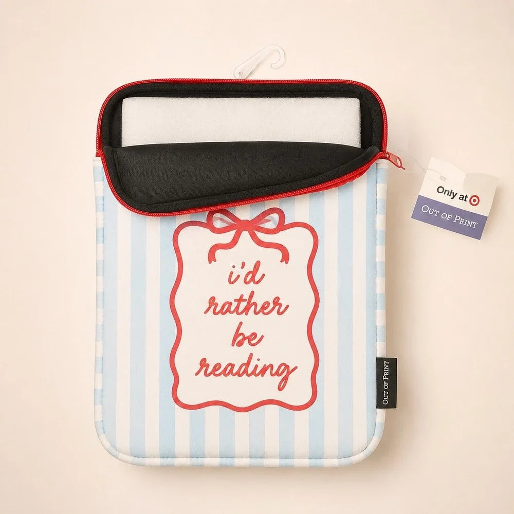 Out of Print Id Rather Be Reading Book Sleeve Blue Striped Neoprene Pouch Target